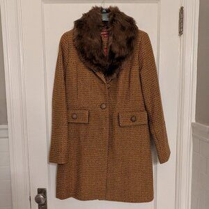 Merona Jacquard Car Coat with Faux Fur Collar